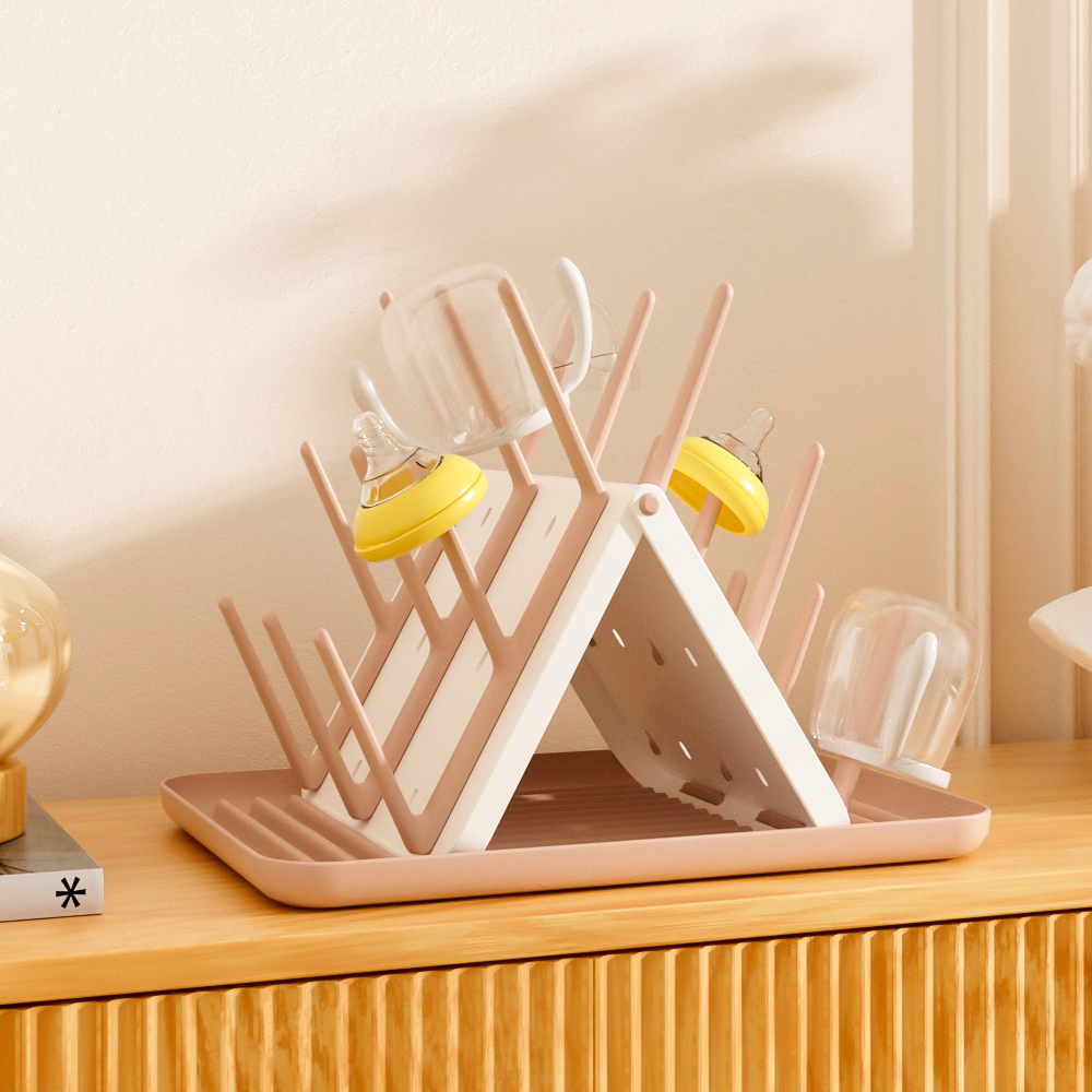 New Design Folding Bottle Drying Rack Milk Bottle Drying Rack With Tray Home Use Space Saving Wholesale