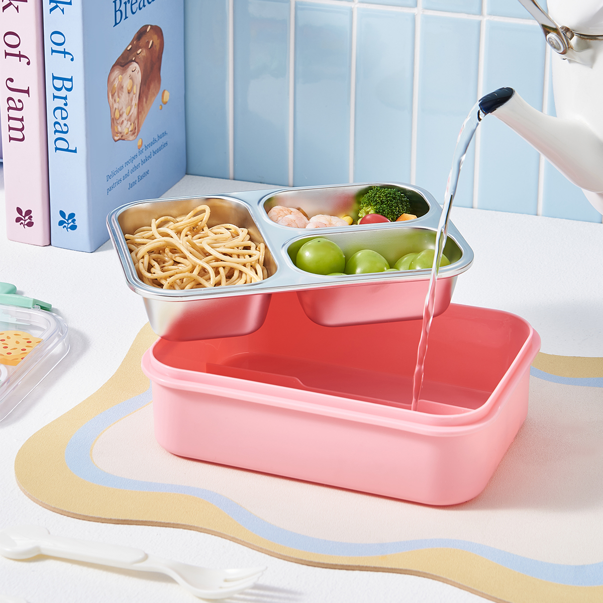 Stainless Steel Leakproof Compartments Kids Bento Box Cartoon Design Microwavable Lunch Container Storage School Picnic