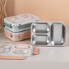 Creative Stainless Steel 3 Grids Cartoon Print Cream Cartoon Lunch Box Portable for Kids and Students