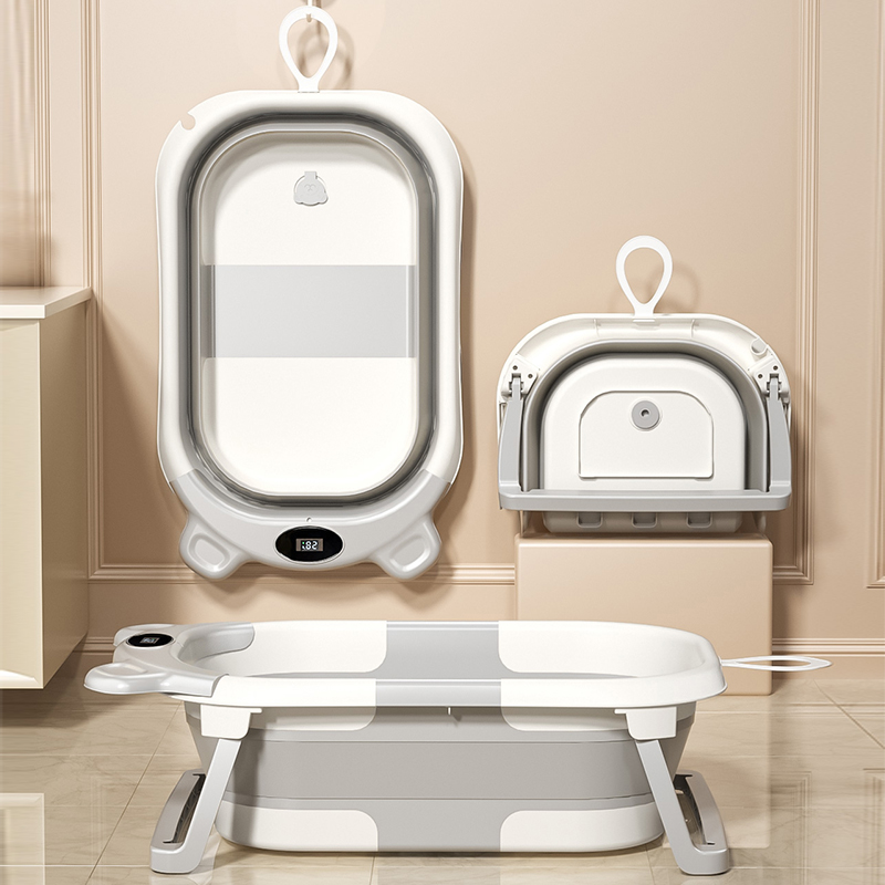 Plastic Travel Baby Bath Tub With Thermometer Portable Infant Baby Bath Seat Foldable Baby Bathtub