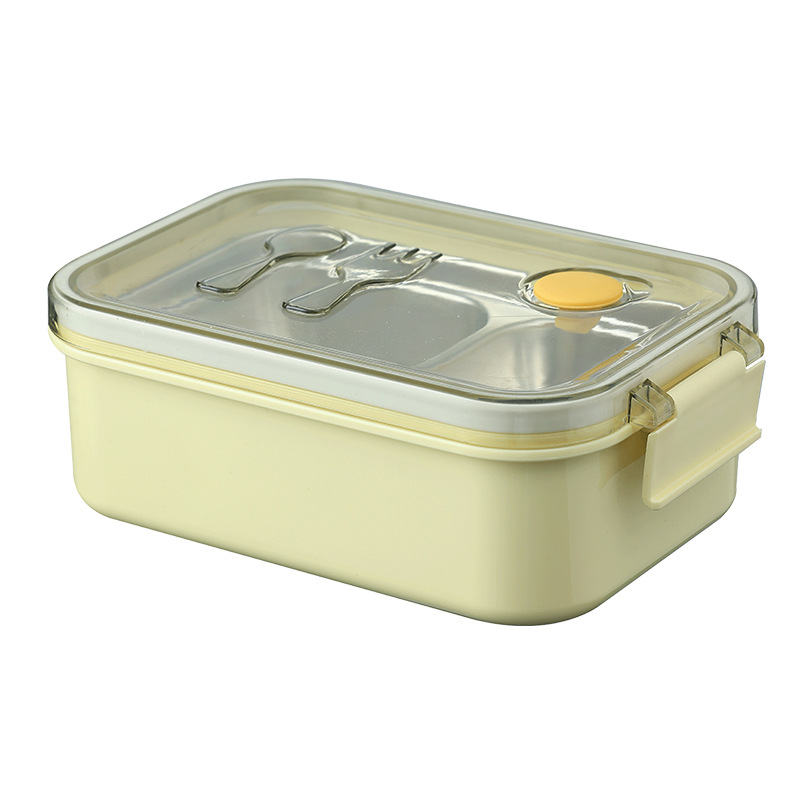 Portable Stainless Steel Cute Microwavable Pure Color Divided High-Capacity Lunch Box for Office & Student