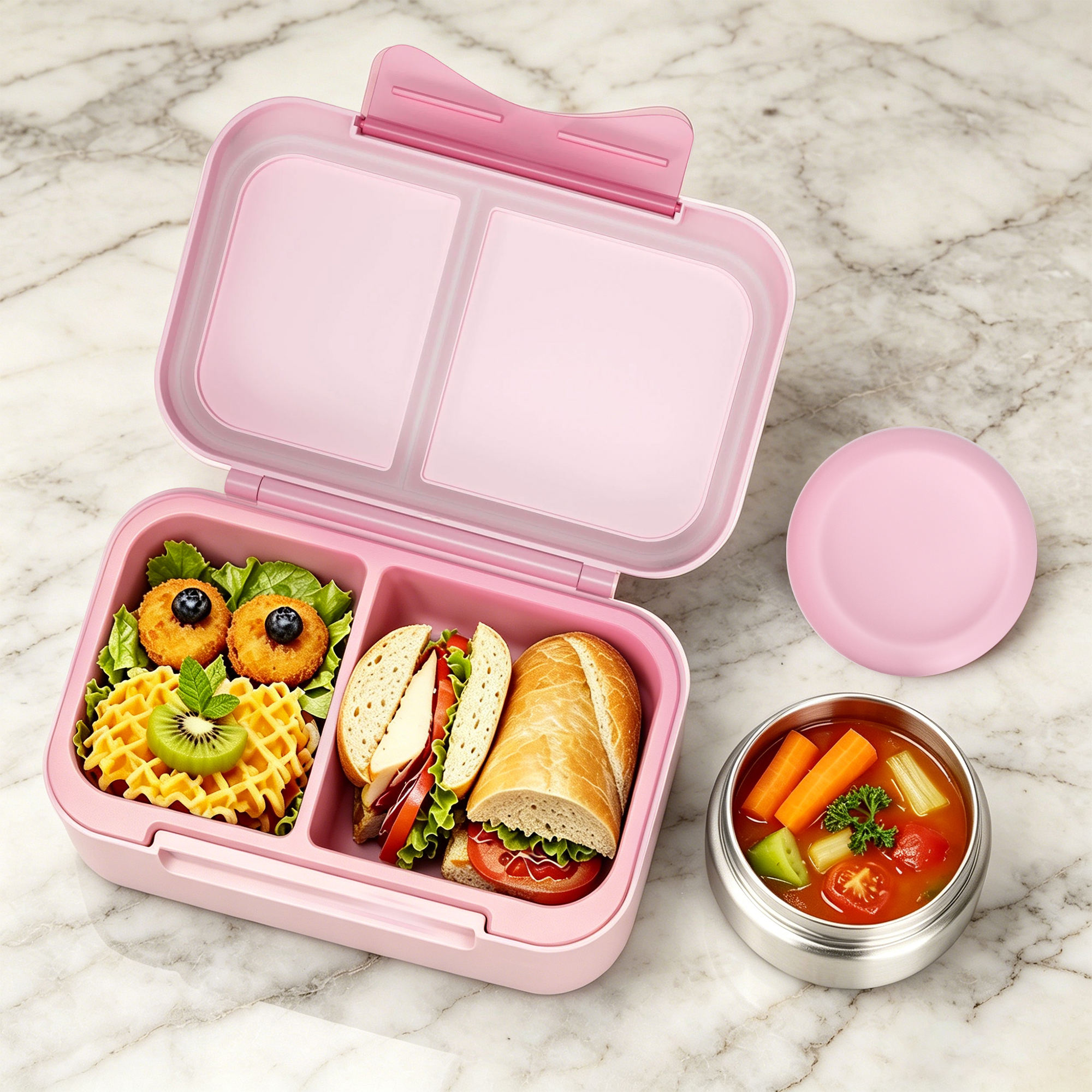 Hot Sale Rectangle Design Baby Lunch Box With 2 Compartment Portable Children Bento Box Lunch Box for School