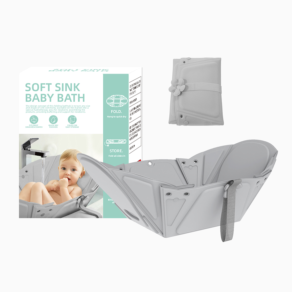 Folding Plastic Baby Bathtub with Non-slip Base for Travel Use Toddler Independent Bathing Support