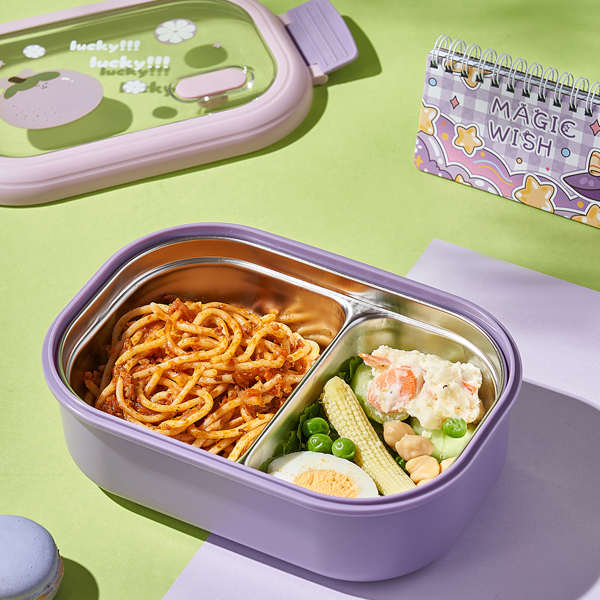 2 Compartments Cute Leak Proof Eco-Friendly Microwavable Bento Plastic Lunch Box