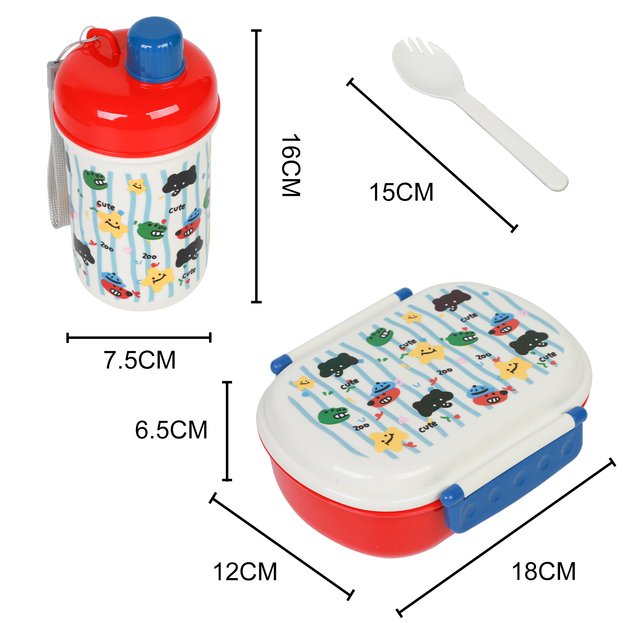 Kids Bento Lunch Box with 2 Compartments Girls Boys Lunch Box Plastic Water Bottle Utensils Set for Ages 3-12 Back to School