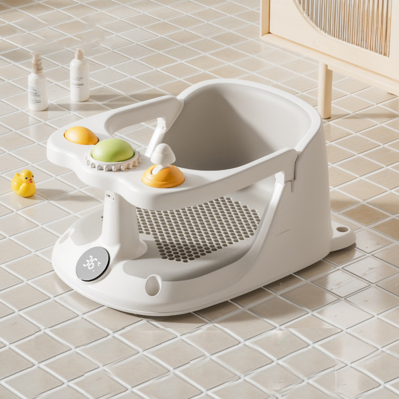 New Design Multi Function Duck Shape TPE Baby Bath Chair with Thermometer Adjustable Support Stand