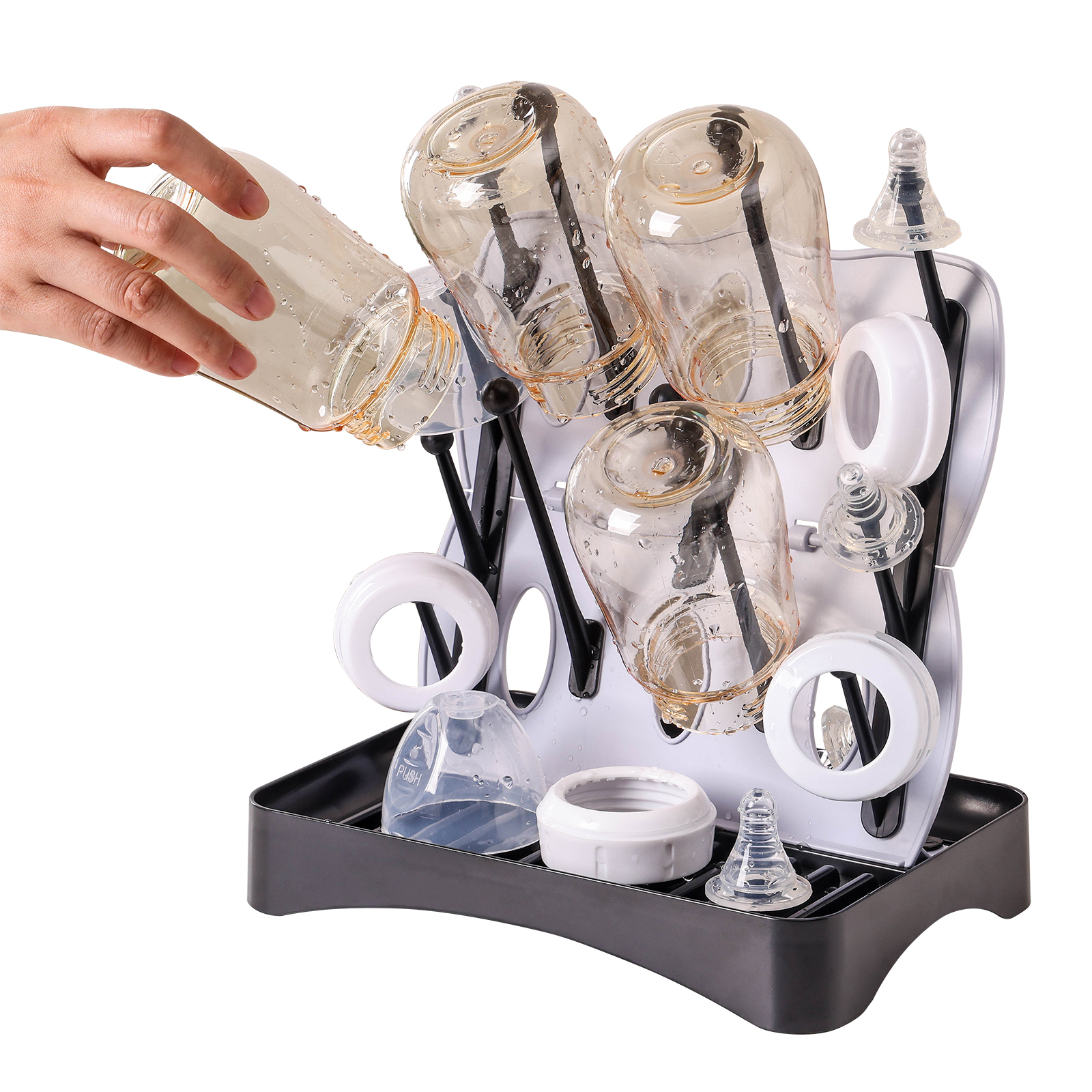 Portable High Quality Safety New Design Cute Baby Bottle Drying Rack With Tray Space Saving