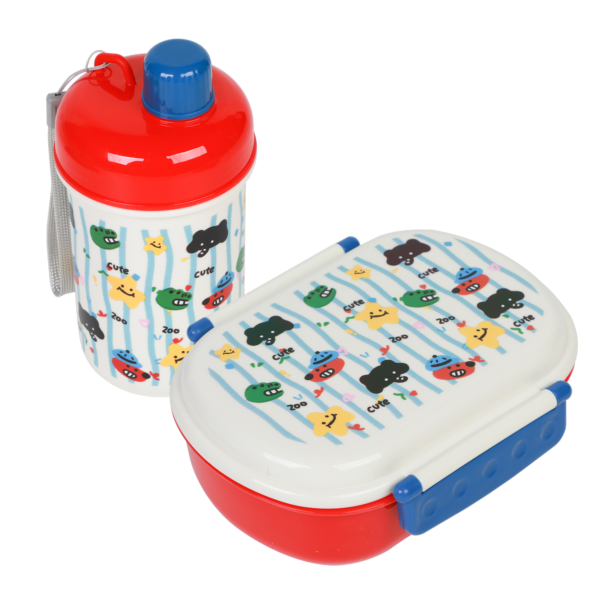 Kids Bento Lunch Box with 2 Compartments Girls Boys Lunch Box Plastic Water Bottle Utensils Set for Ages 3-12 Back to School