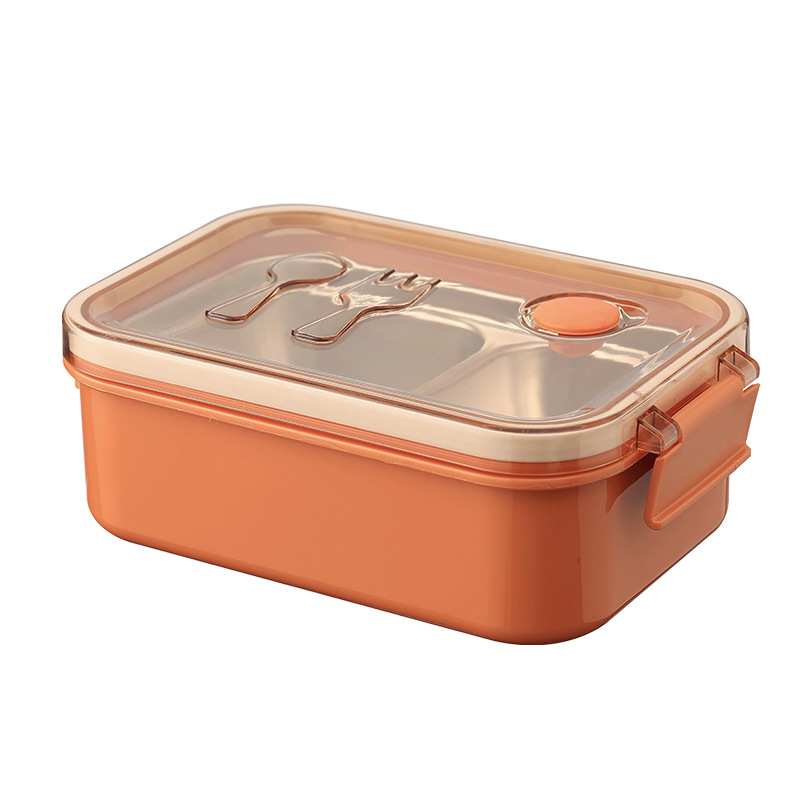 Portable Stainless Steel Cute Microwavable Pure Color Divided High-Capacity Lunch Box for Office & Student