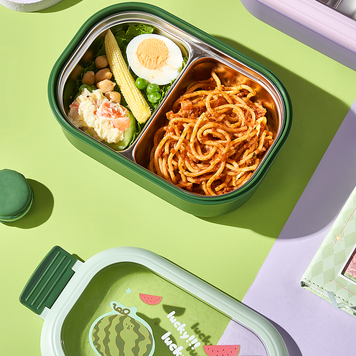 2 Compartments Cute Leak Proof Eco-Friendly Microwavable Bento Plastic Lunch Box