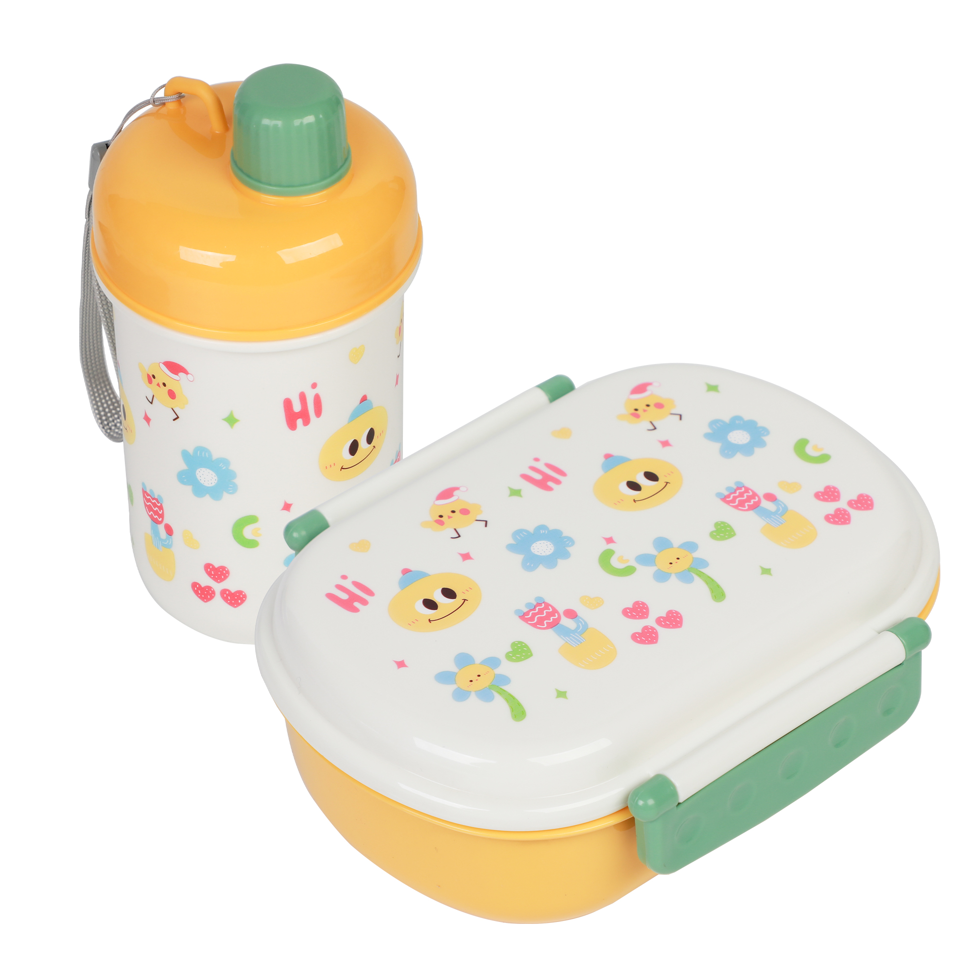 Kids Bento Lunch Box with 2 Compartments Girls Boys Lunch Box Plastic Water Bottle Utensils Set for Ages 3-12 Back to School