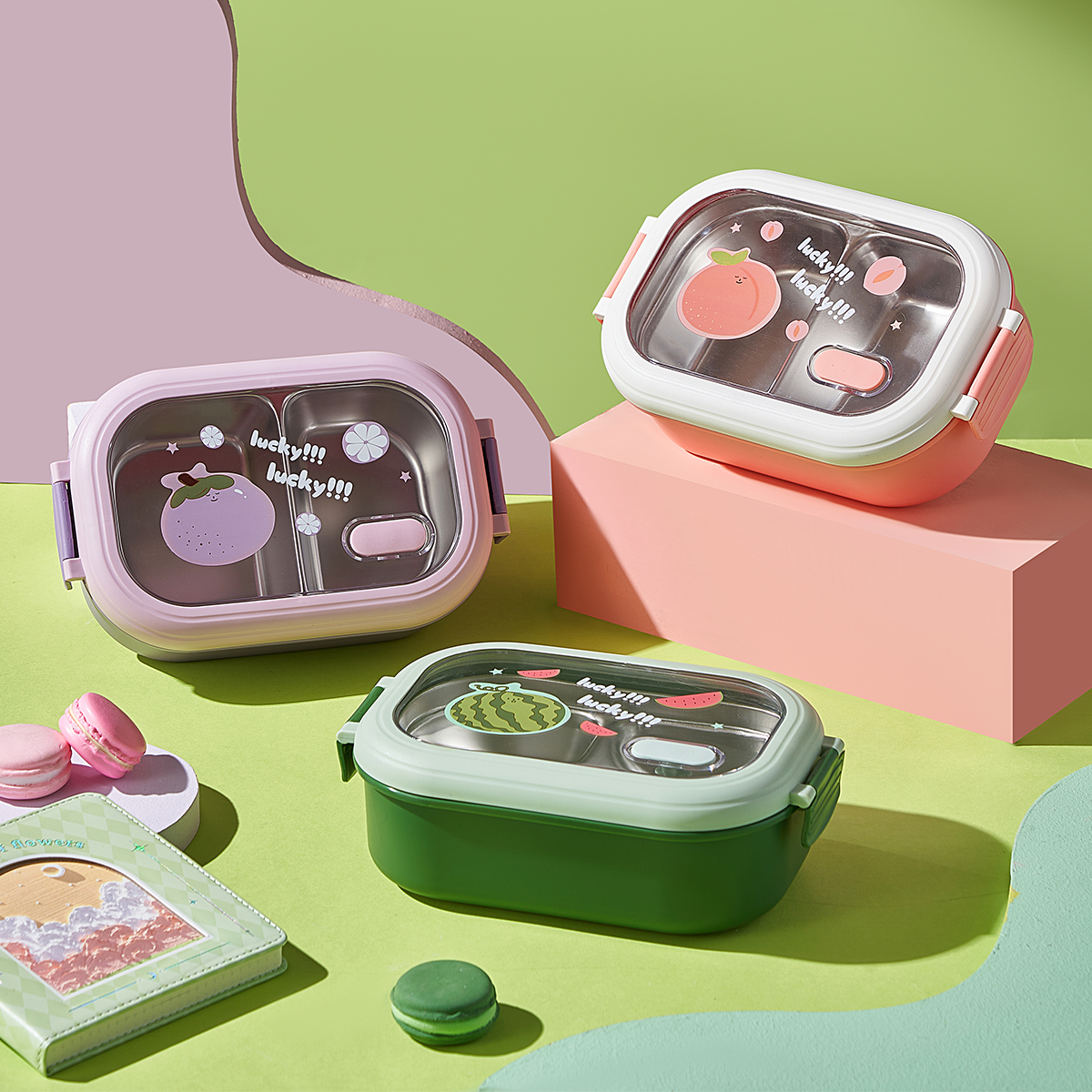 2 Compartments Cute Leak Proof Eco-Friendly Microwavable Bento Plastic Lunch Box