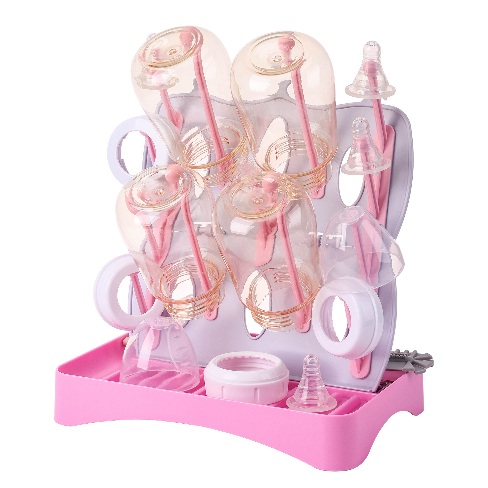 Portable High Quality Safety New Design Cute Baby Bottle Drying Rack With Tray Space Saving