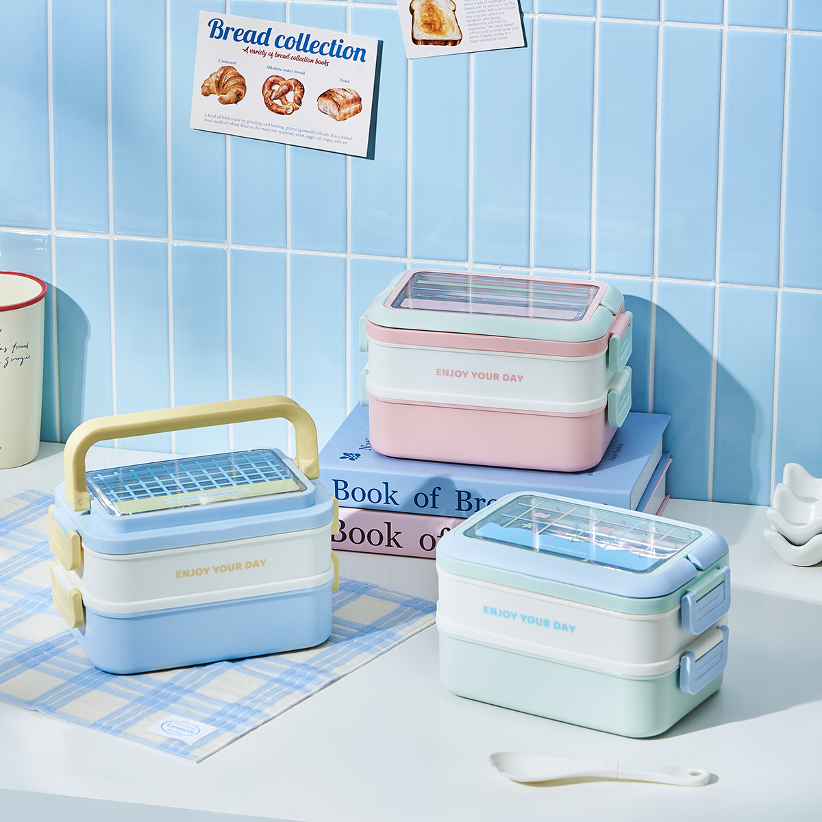 Portable Student Lunch Box Microwave-heated Storage Sealed Stainless Steel Lunch Box